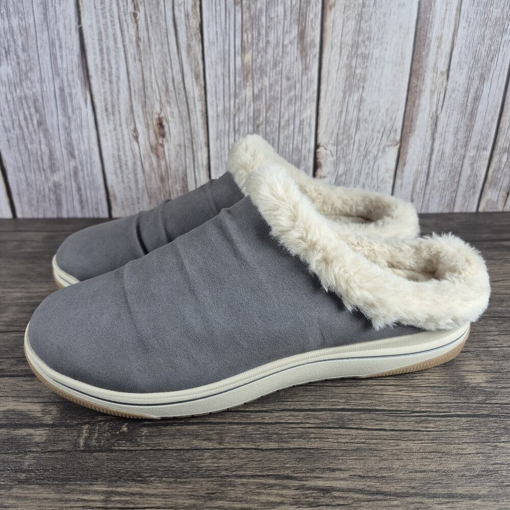 Clarks Cloudsteppers Breeze Willow Women's Sz 9.5 W Faux Fur Lined Clogs Gray